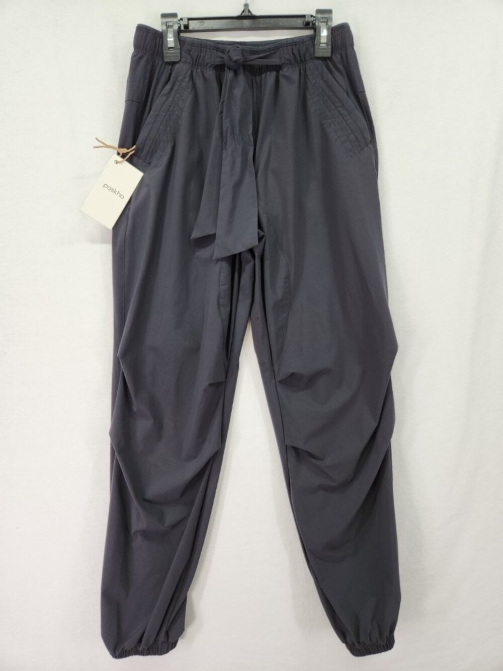 Paskho Pants Womens XS 25x28 Black Tie Front Utility Joggers Quiet Luxury Travel